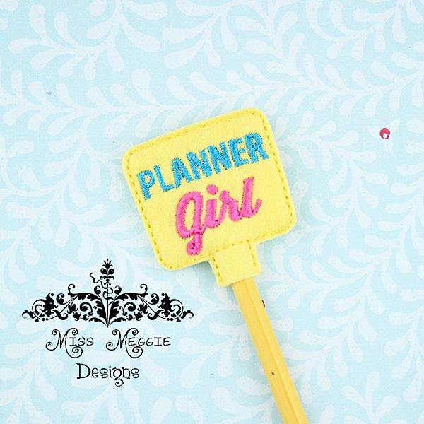Planner Girl Pencil Topper ITH Embroidery design file