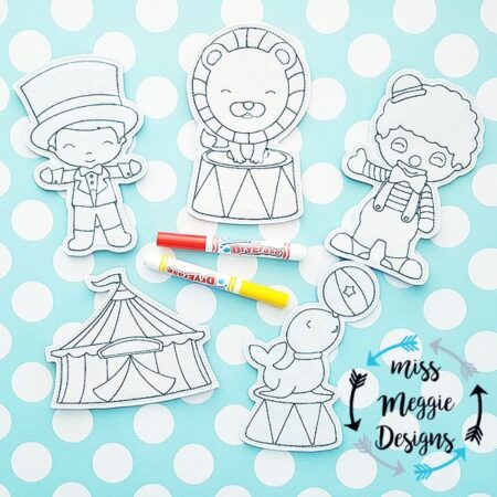 Fun Circus Coloring Dolls Set Redwork set ITH Embroidery