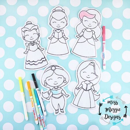 Princess Coloring Dolls Set Redwork set ITH Embroidery design