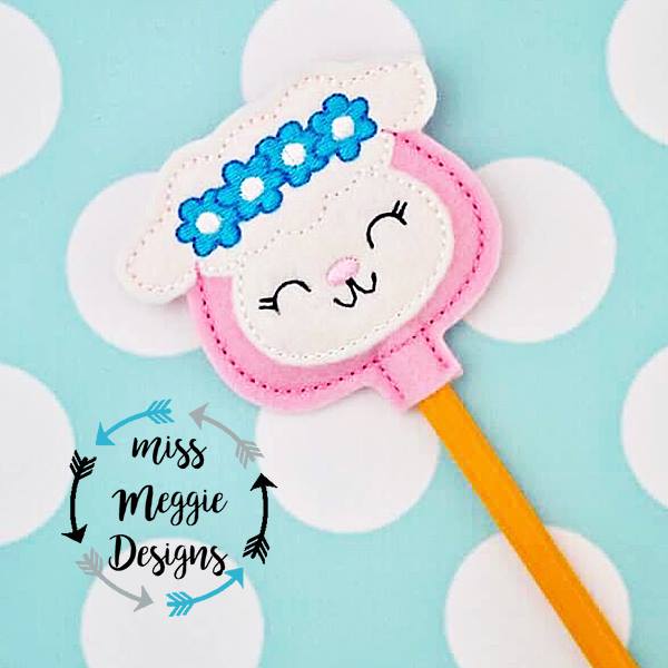 Flower crown lamb Pencil Topper ITH Embroidery design file