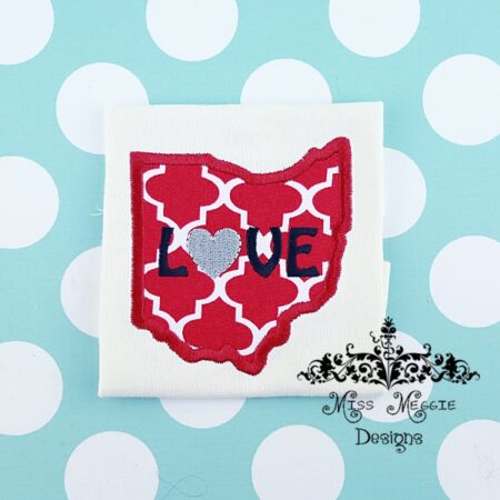 Ohio Love applique redwork ITH Embroidery design file
