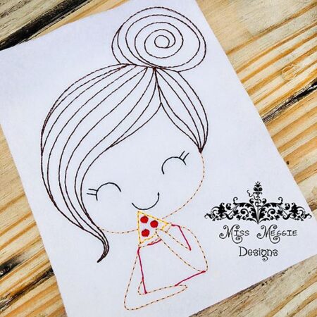 Meg Pizza girl  Redwork quilting  ITH Embroidery design file
