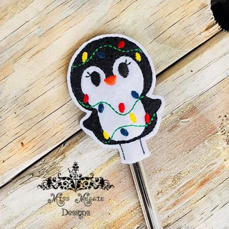 Penguin Christmas lights Pencil Topper ITH Embroidery design