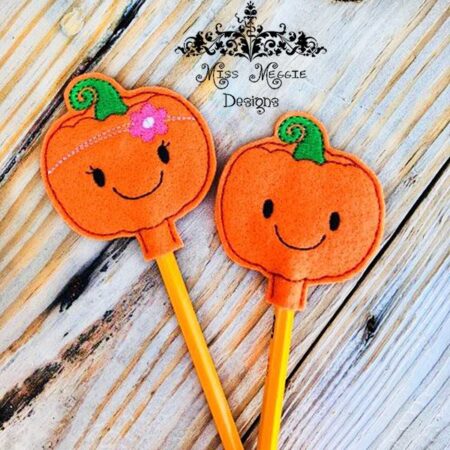 Boy Girl Pumpkin Pencil topper set ITH Embroidery design file