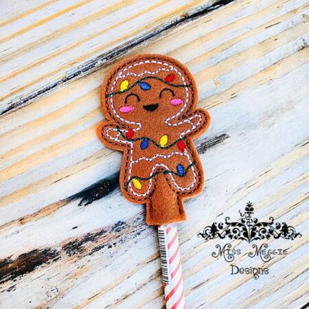 Gingerbread man Christmas Pencil Topper ITH Embroidery design