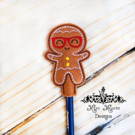 Geeky Gingerbread man Pencil Topper ITH Embroidery design file