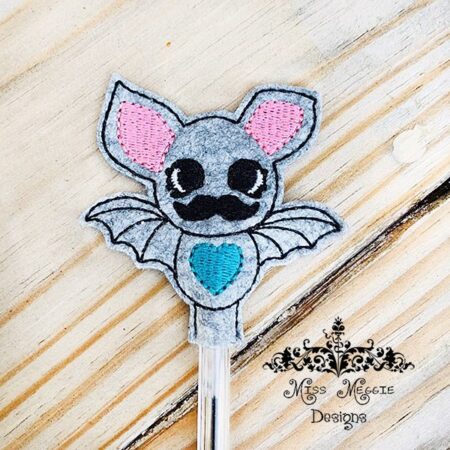 Bat with mustache Pencil Topper ITH Embroidery design file