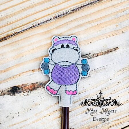 Workout Hippo Pencil Topper ITH Embroidery design file