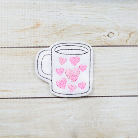 Coffee Mug Valentine Hearts feltie ITH Embroidery design file