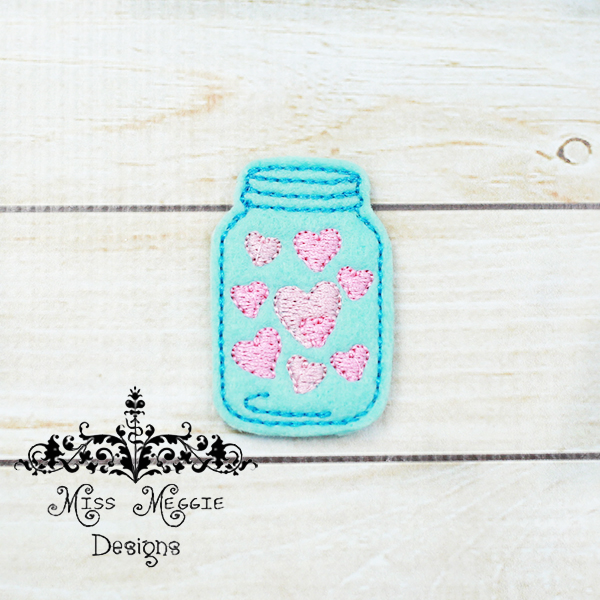 Mason jar valentine hearts feltie ITH Embroidery design file
