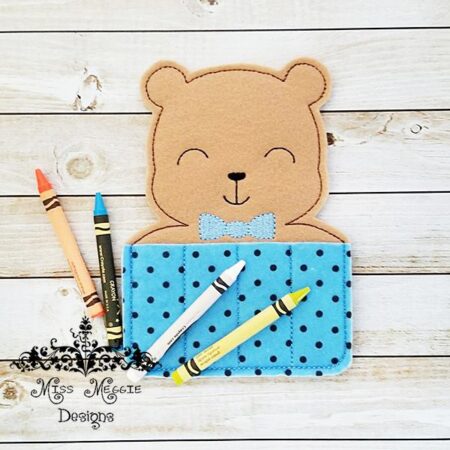 Baby Boy Bear crayon holder ITH Embroidery design