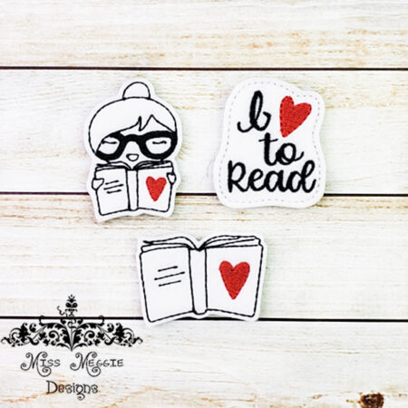 Love to Read feltie set ITH Embroidery design file planner clips