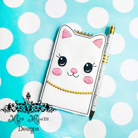 Pretty Kitty Notepad cover ITH Embroidery design file