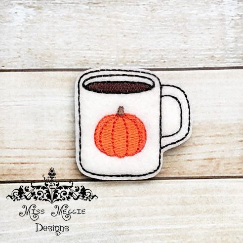 Coffee Mug Pumpkin Fall feltie ITH Embroidery design file