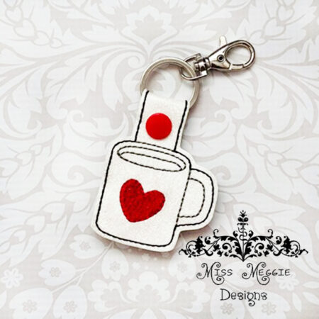 Coffee Mug Heart snaptab ITH Embroidery design file