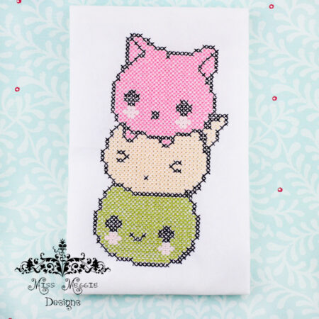Kitty Stack kawaii Cross stitch ITH Embroidery design 5x7 hoop