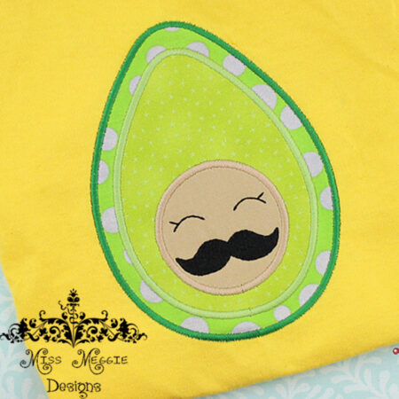 Kawaii Avocado Applique ITH Embroidery design 3 sizes