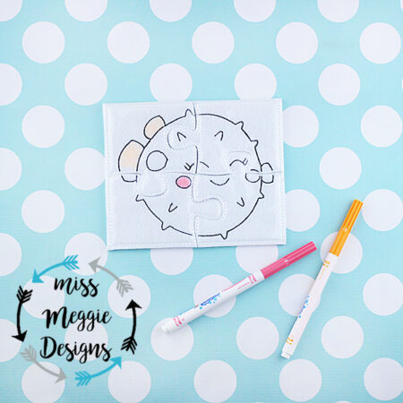 Puffer fish coloring puzzle ITH Embroidery design file digital