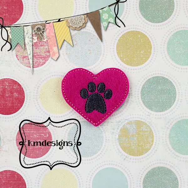 Heart Love Pet Paw feltie ITH Embroidery design file
