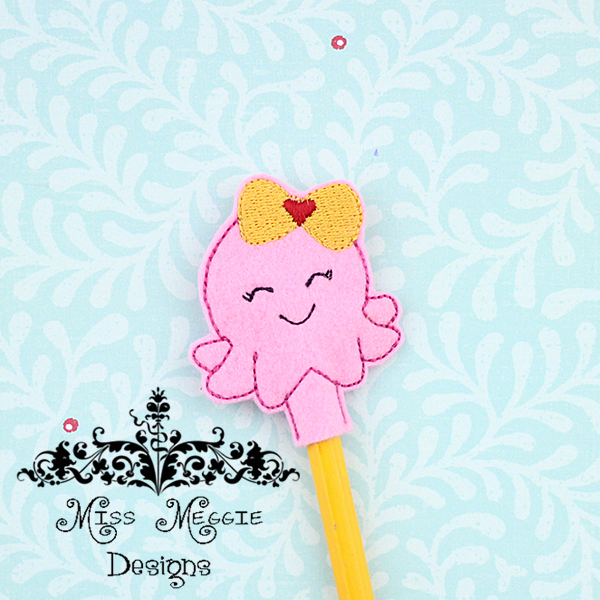 Girly bow  Octopus Pencil Topper ITh Embroidery design file