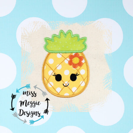 Kawaii Pineapple Applique Design ITH Embroidery design file 2 sz