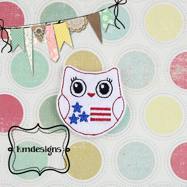 American USA Owl feltie ITH Embroidery design file