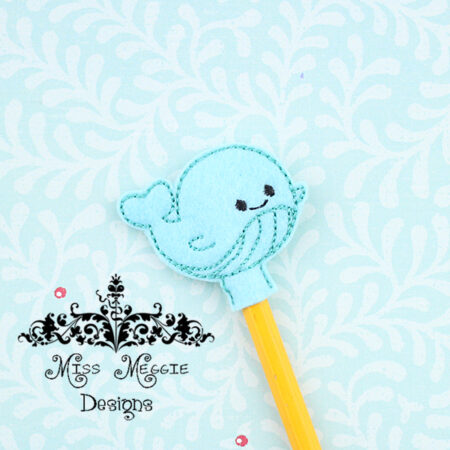 Cute Whale pencil topper ITH Embroidery design file
